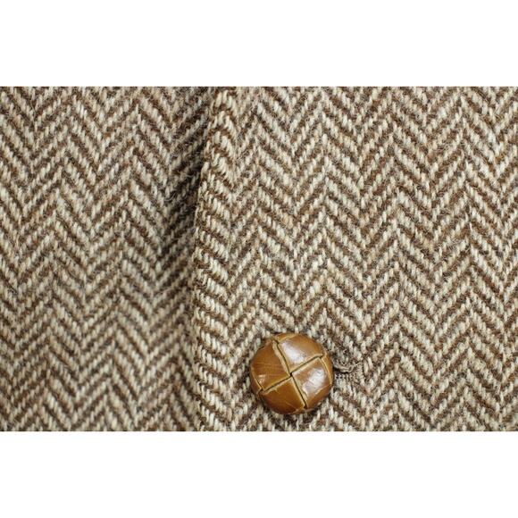 Harris Tweed Blazer Mens 46R Brown Herringbone Elbow Patch Notch Lapel Blazer - Picture 10 of 12
